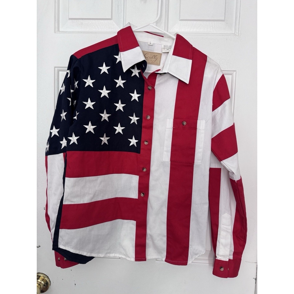 Scully Western Shirt Adult Medium Red White Blue American Flag Mens